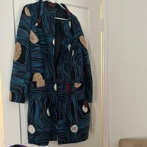 Samuel Dong Artistic Blue and Beige Trench Coat